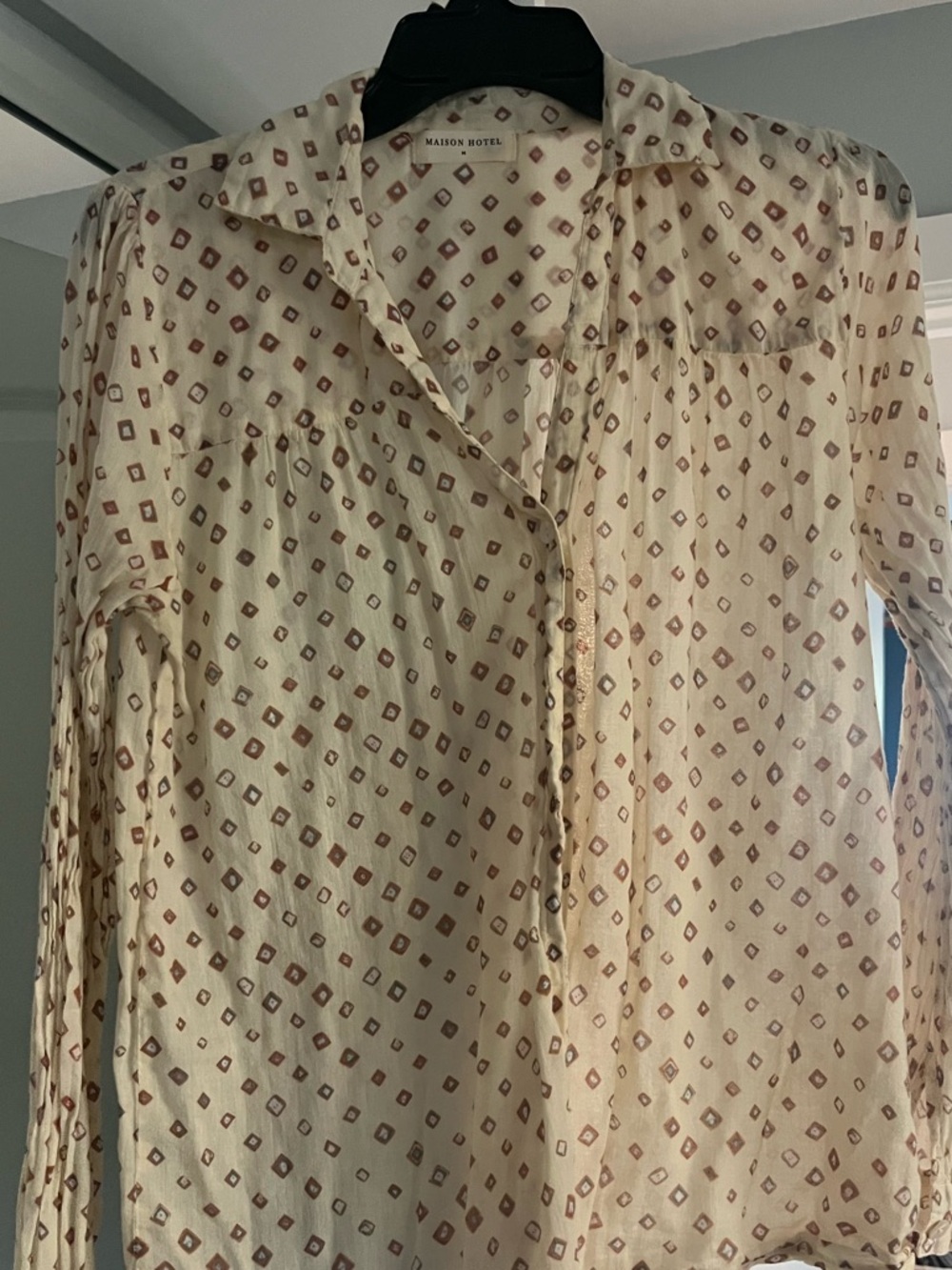 Cream Printed Long-Sleeve Blouse